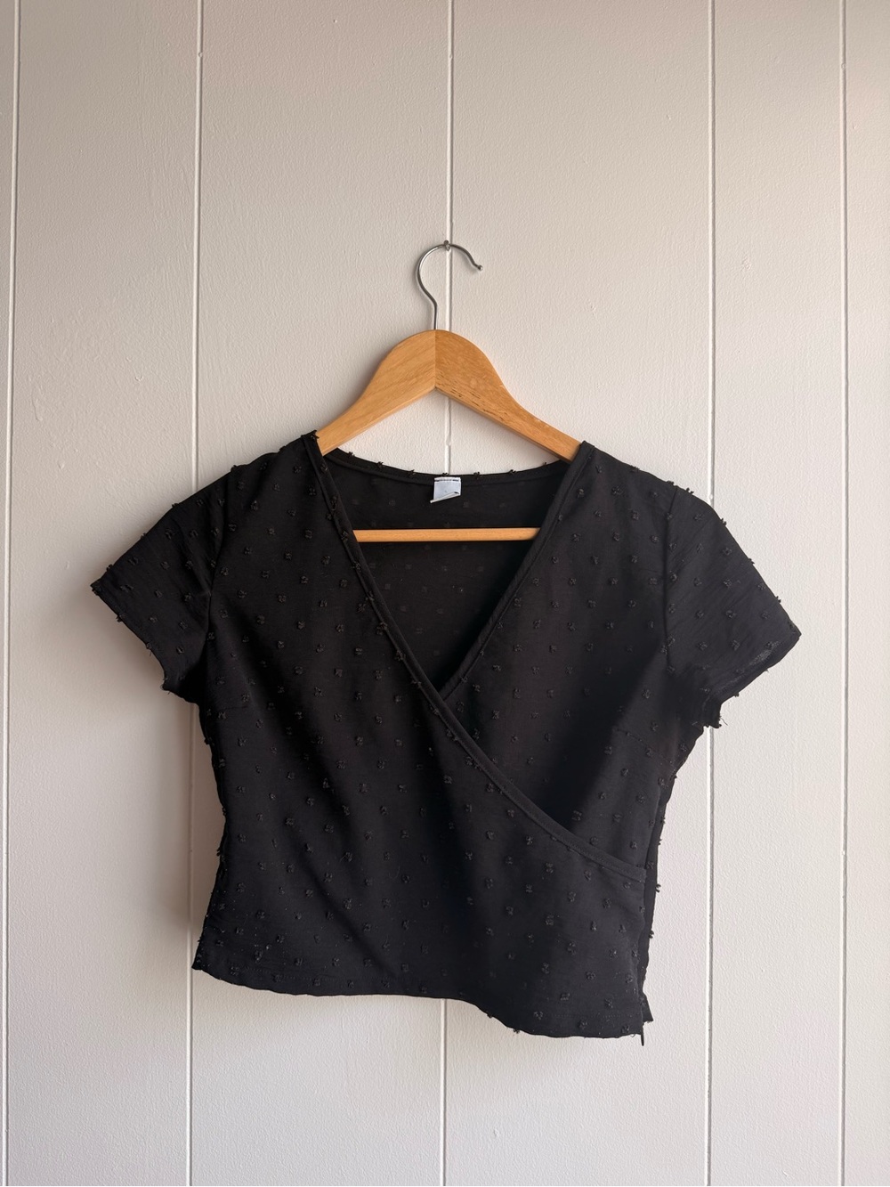 Simons Black Wrap-Front Cropped Top